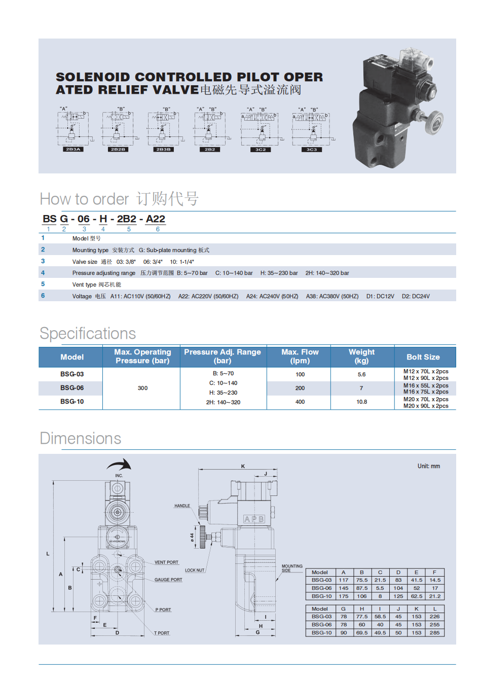 BSG-03 Solenoid Controlled Relief Valves——BSG03电磁溢流阀